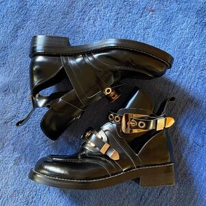 Black Cut-Out combat Ankle Boots with Gold Accents unbranded
